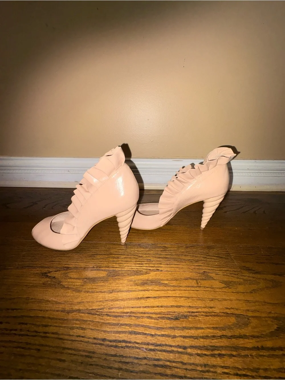 Jeffrey Campbell Peach Ruffle Peep-Toe Heels